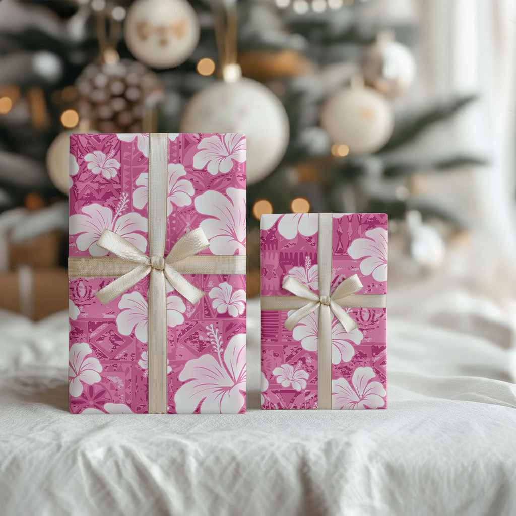 Pink Bula Fiji Masi Hibiscus Seamless Wrapping Paper LT14 - Polynesian Pride