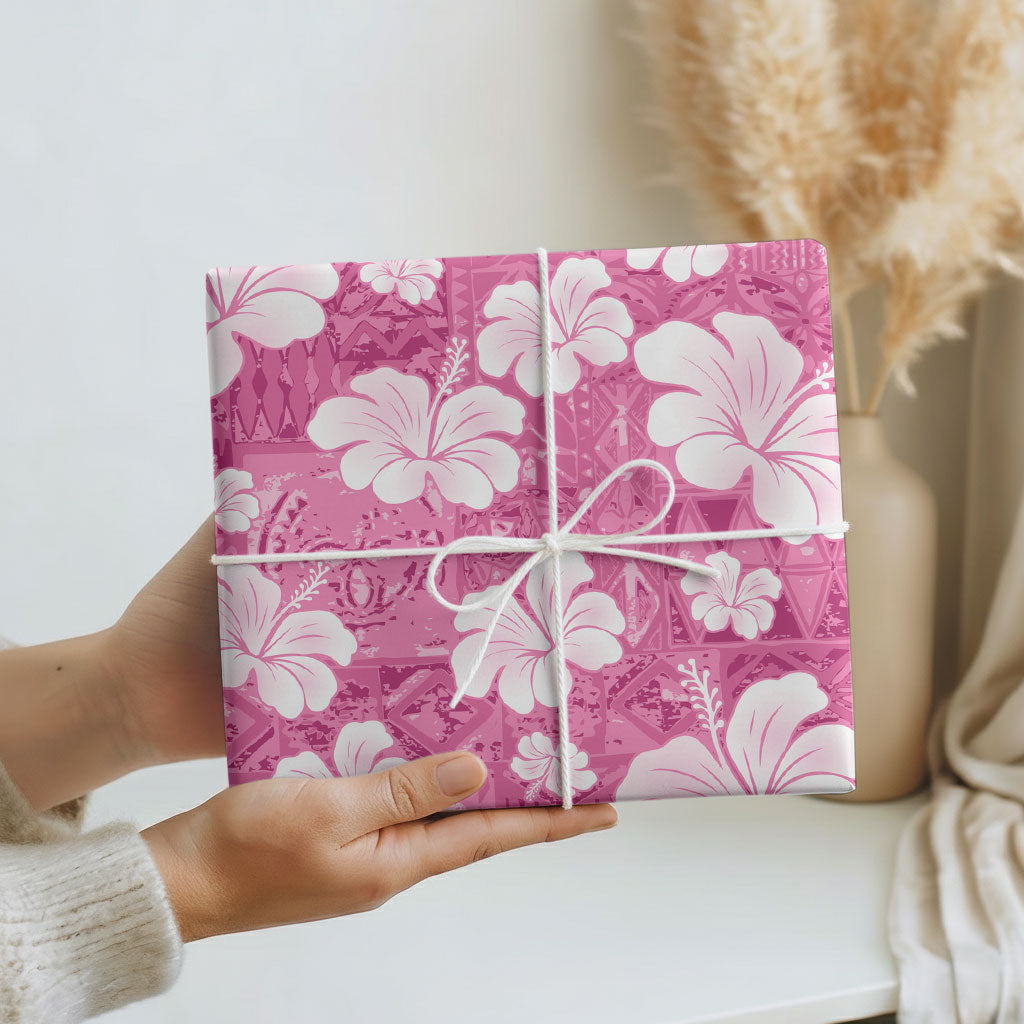 Pink Bula Fiji Masi Hibiscus Seamless Wrapping Paper LT14 - Polynesian Pride