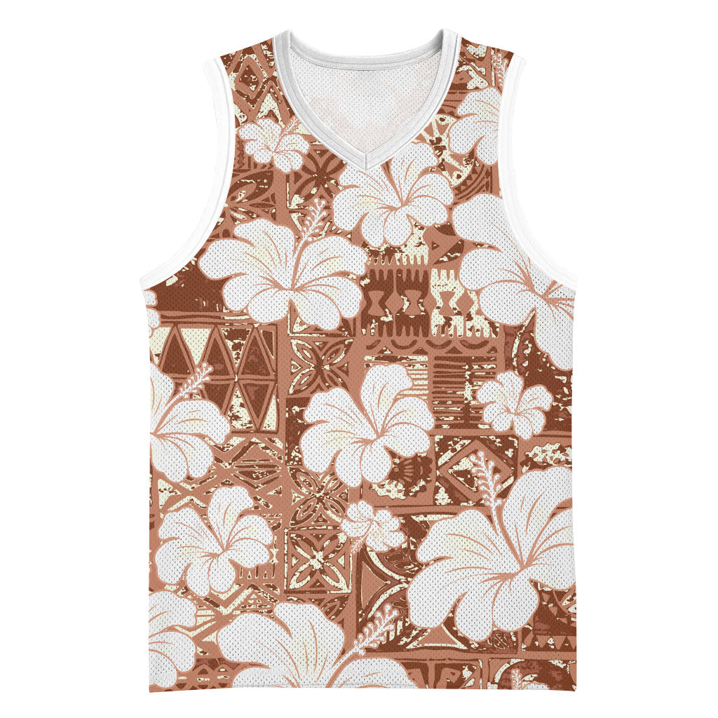 Brown Bula Fiji Masi Hibiscus Seamless Basketball Jersey LT14 Unisex Brown - Polynesian Pride