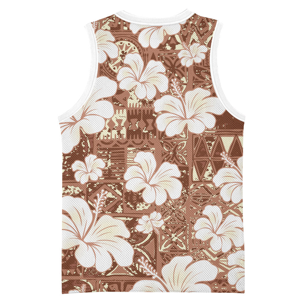 Brown Bula Fiji Masi Hibiscus Seamless Basketball Jersey LT14 - Polynesian Pride