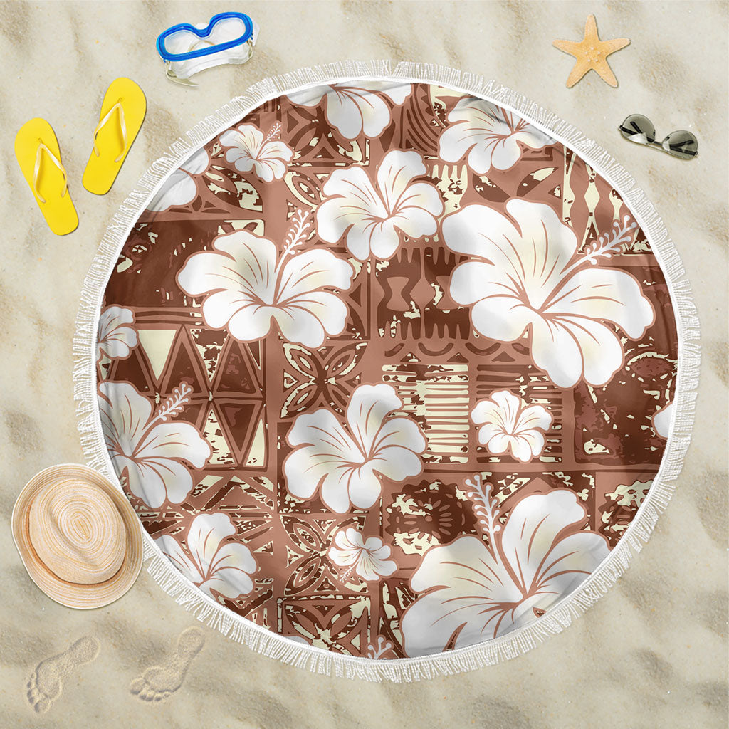 Brown Bula Fiji Masi Hibiscus Seamless Beach Blanket LT14 One Size 150cm Brown - Polynesian Pride