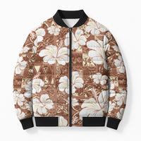Brown Bula Fiji Masi Hibiscus Seamless Bomber Puffer Jacket LT14 Unisex Brown - Polynesian Pride