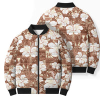 Brown Bula Fiji Masi Hibiscus Seamless Bomber Puffer Jacket LT14 - Polynesian Pride