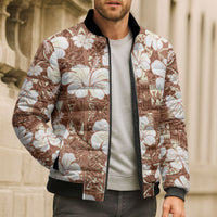 Brown Bula Fiji Masi Hibiscus Seamless Bomber Puffer Jacket LT14 - Polynesian Pride