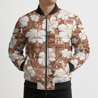 Brown Bula Fiji Masi Hibiscus Seamless Bomber Puffer Jacket LT14 - Polynesian Pride
