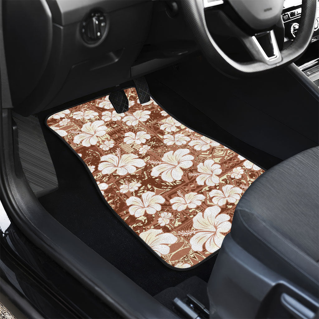 Brown Bula Fiji Masi Hibiscus Seamless Car Mats