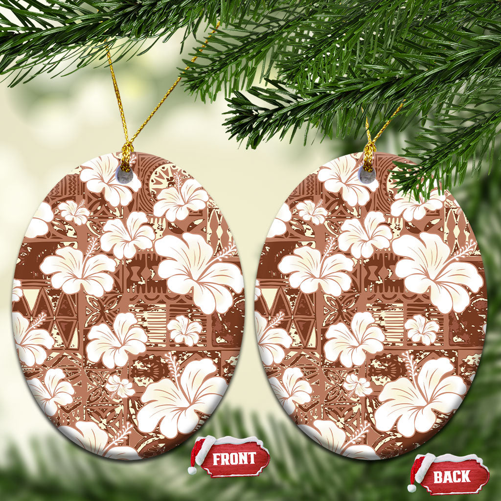 Brown Bula Fiji Masi Hibiscus Seamless Ceramic Ornament