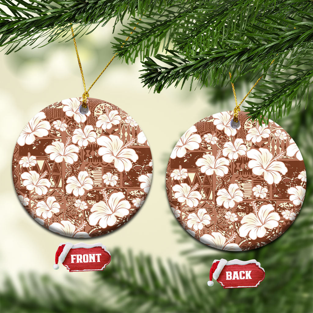 Brown Bula Fiji Masi Hibiscus Seamless Ceramic Ornament