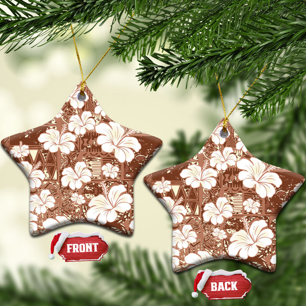 Brown Bula Fiji Masi Hibiscus Seamless Ceramic Ornament