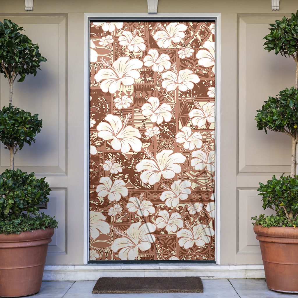 Brown Bula Fiji Masi Hibiscus Seamless Door Cover LT14 Brown - Polynesian Pride