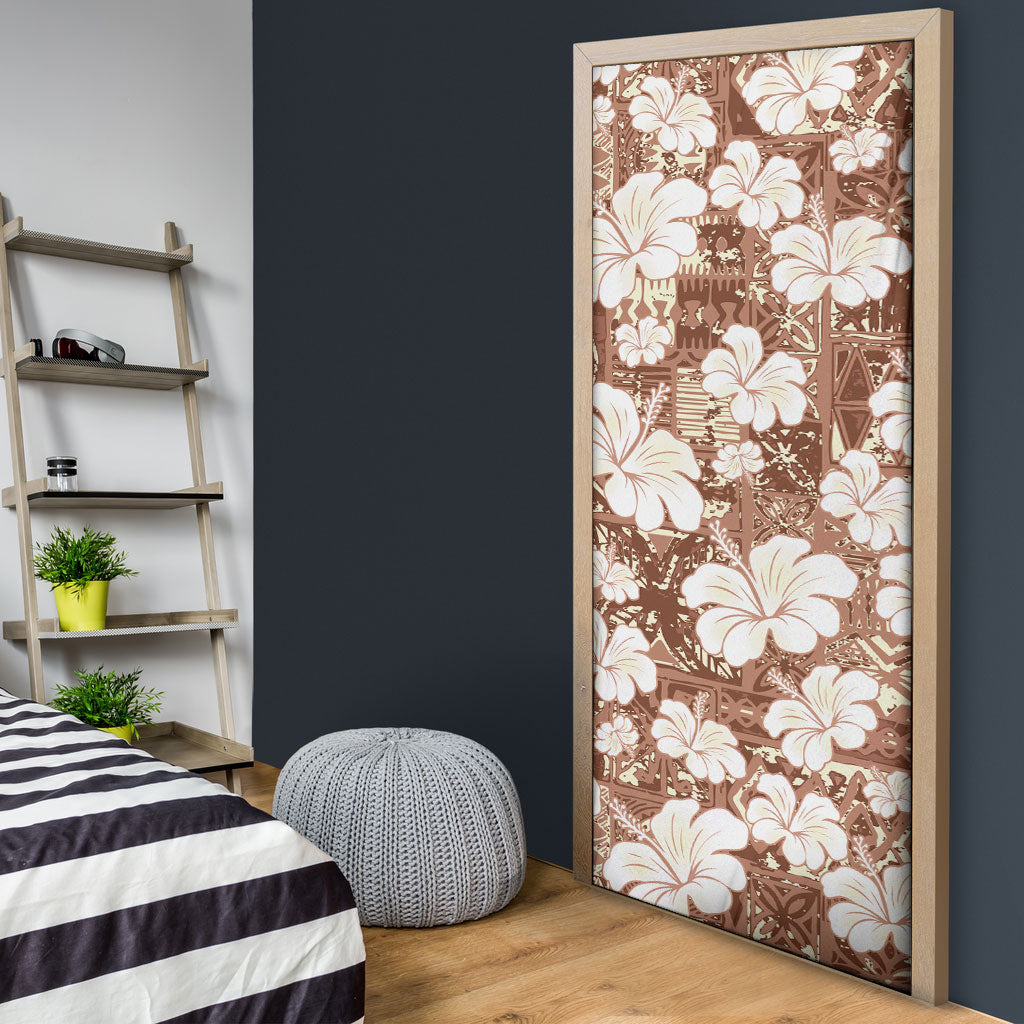 Brown Bula Fiji Masi Hibiscus Seamless Door Cover LT14 - Polynesian Pride