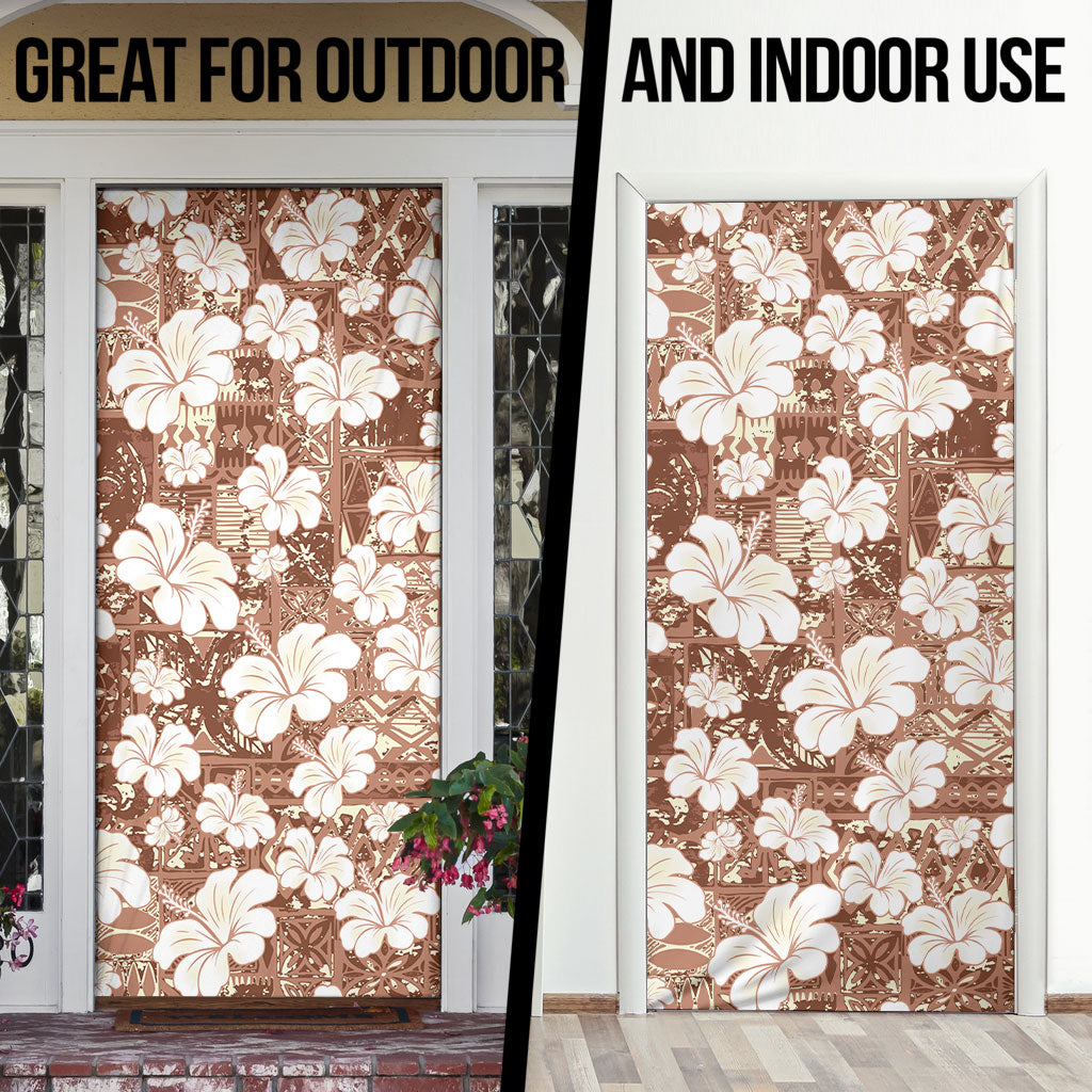 Brown Bula Fiji Masi Hibiscus Seamless Door Cover LT14 - Polynesian Pride