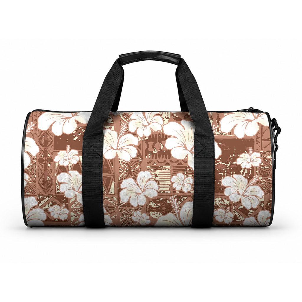 Brown Bula Fiji Masi Hibiscus Seamless Duffle Bag LT14 One size Brown - Polynesian Pride