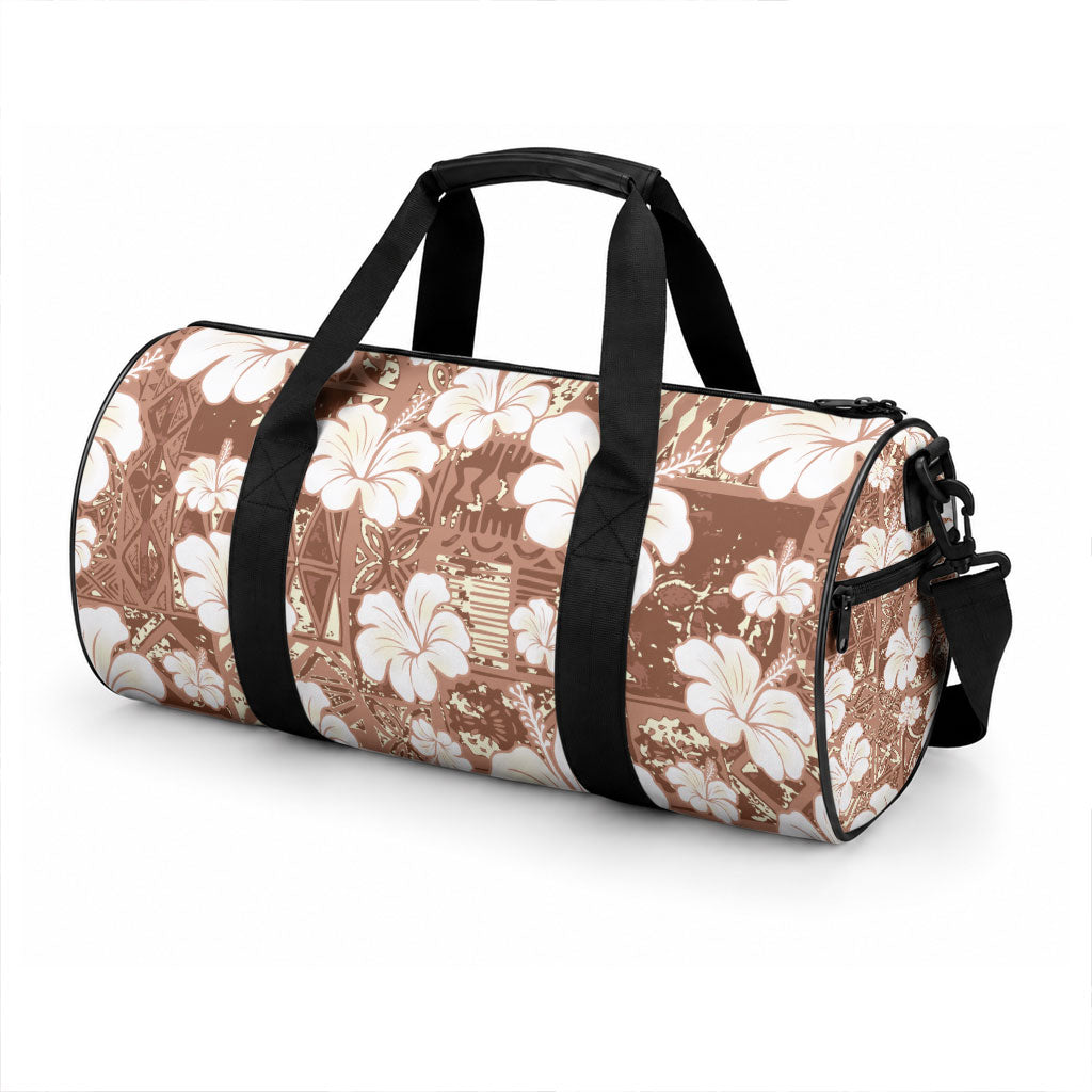 Brown Bula Fiji Masi Hibiscus Seamless Duffle Bag LT14 - Polynesian Pride