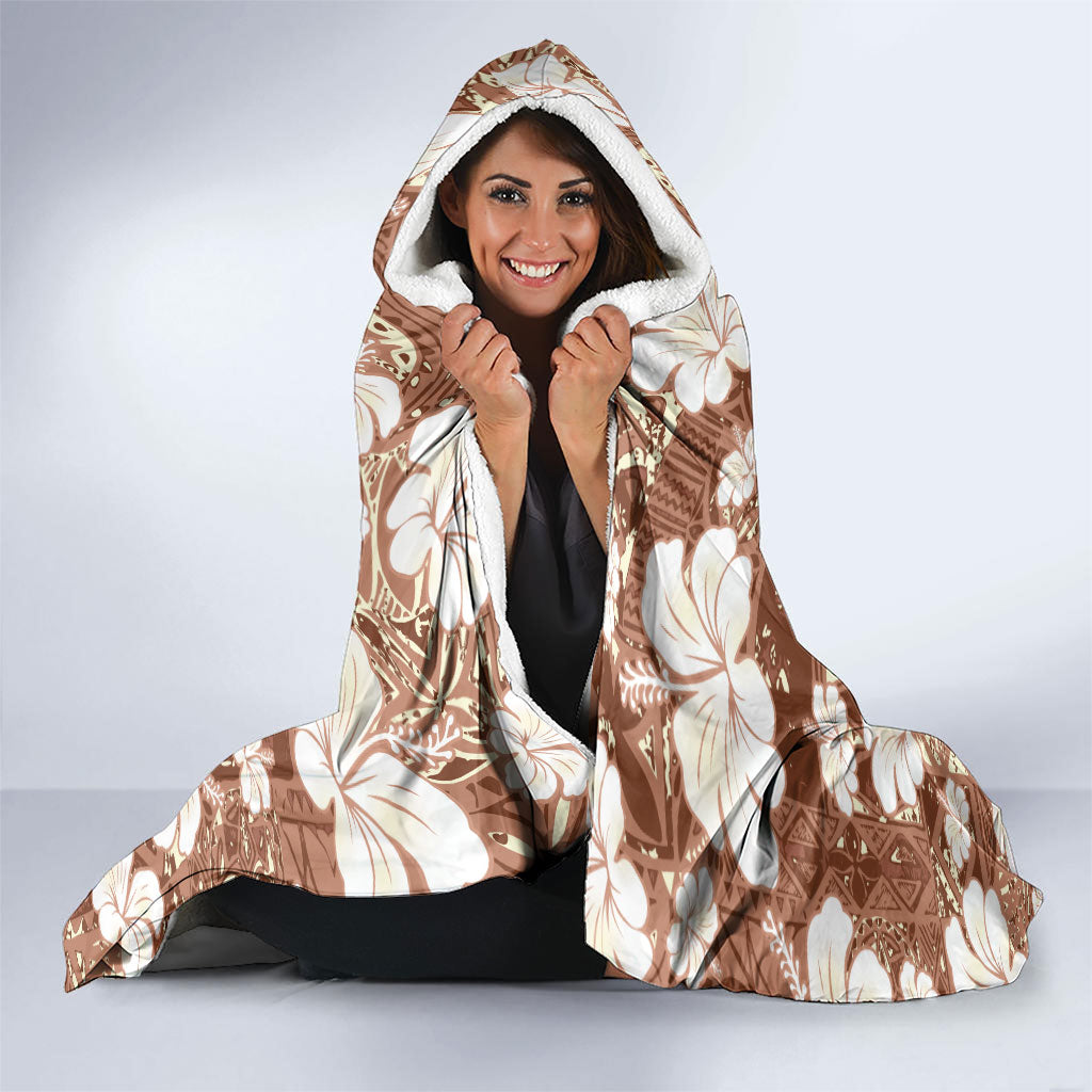 Brown Bula Fiji Masi Hibiscus Seamless Hooded Blanket LT14 - Polynesian Pride
