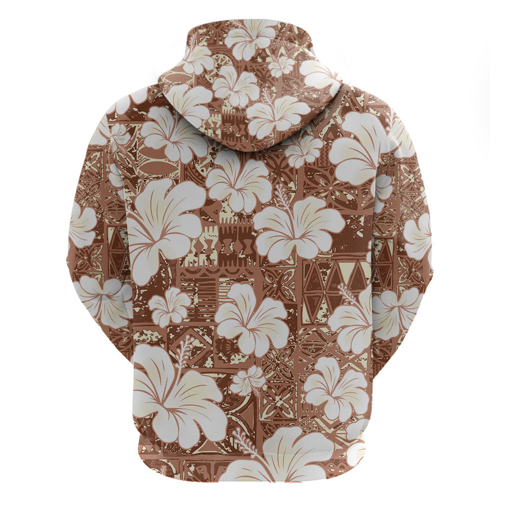 Brown Bula Fiji Masi Hibiscus Seamless Hoodie