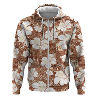 Brown Bula Fiji Masi Hibiscus Seamless Hoodie