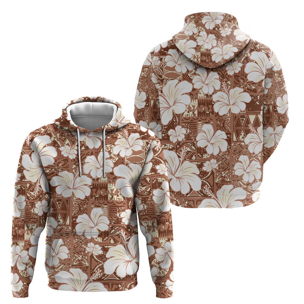 Brown Bula Fiji Masi Hibiscus Seamless Hoodie