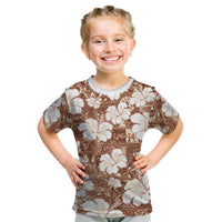 Brown Bula Fiji Masi Hibiscus Seamless Kid T Shirt