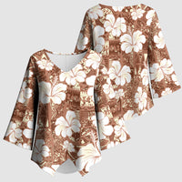 Brown Bula Fiji Masi Hibiscus Seamless Kimono Sleeve Blouse