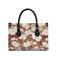 Brown Bula Fiji Masi Hibiscus Seamless Leather Bag LT14 - Polynesian Pride