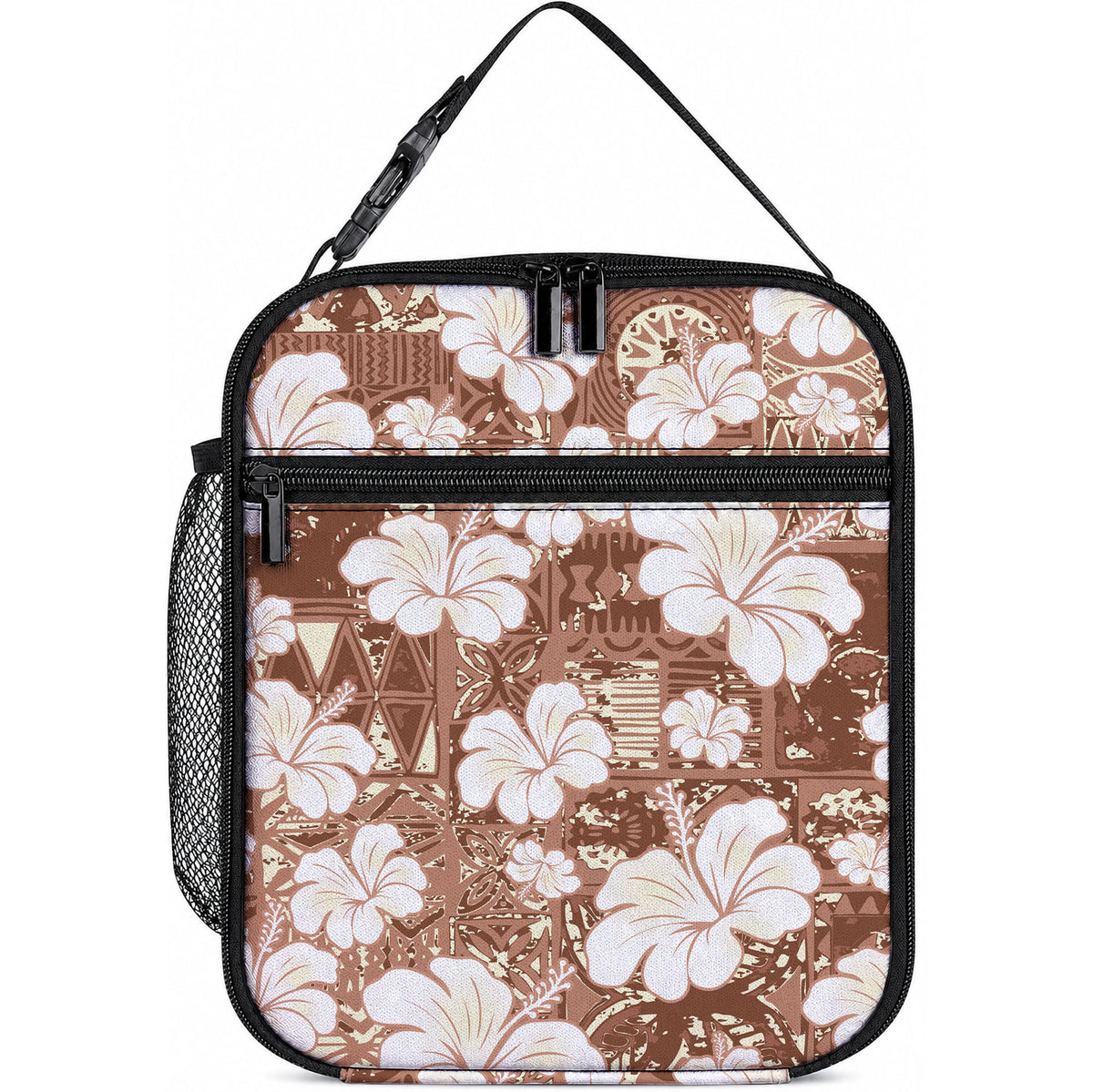 Brown Bula Fiji Masi Hibiscus Seamless Lunch Bag LT14 10.2 × 8.3 × 4.3 inch Brown - Polynesian Pride