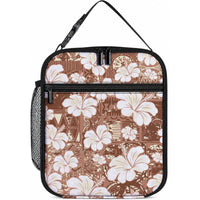 Brown Bula Fiji Masi Hibiscus Seamless Lunch Bag LT14 10.2 × 8.3 × 4.3 inch Brown - Polynesian Pride