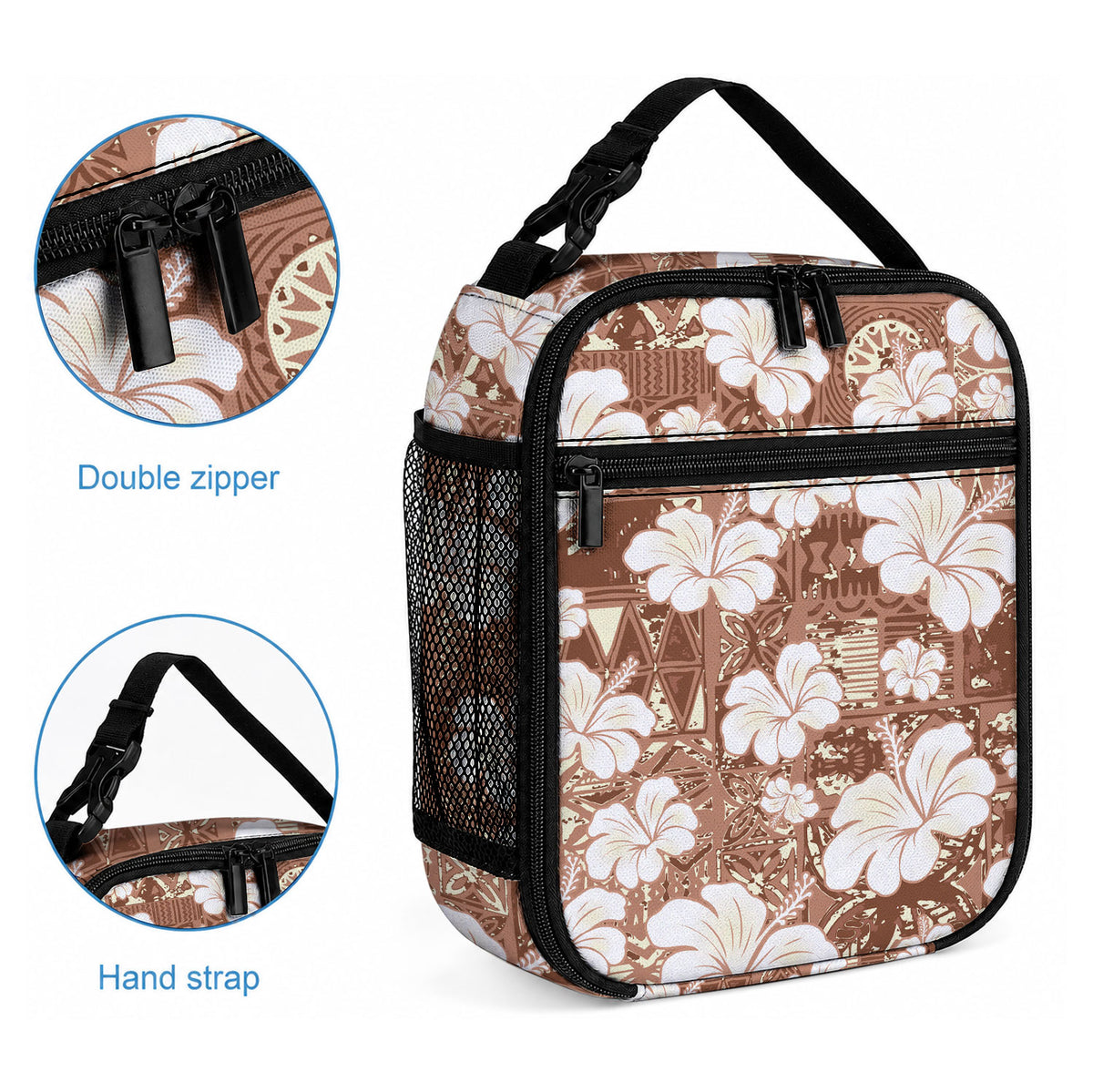Brown Bula Fiji Masi Hibiscus Seamless Lunch Bag LT14 - Polynesian Pride