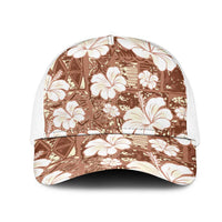 Brown Bula Fiji Masi Hibiscus Seamless Mesh Trucker Cap LT14 One Size White Brown - Polynesian Pride