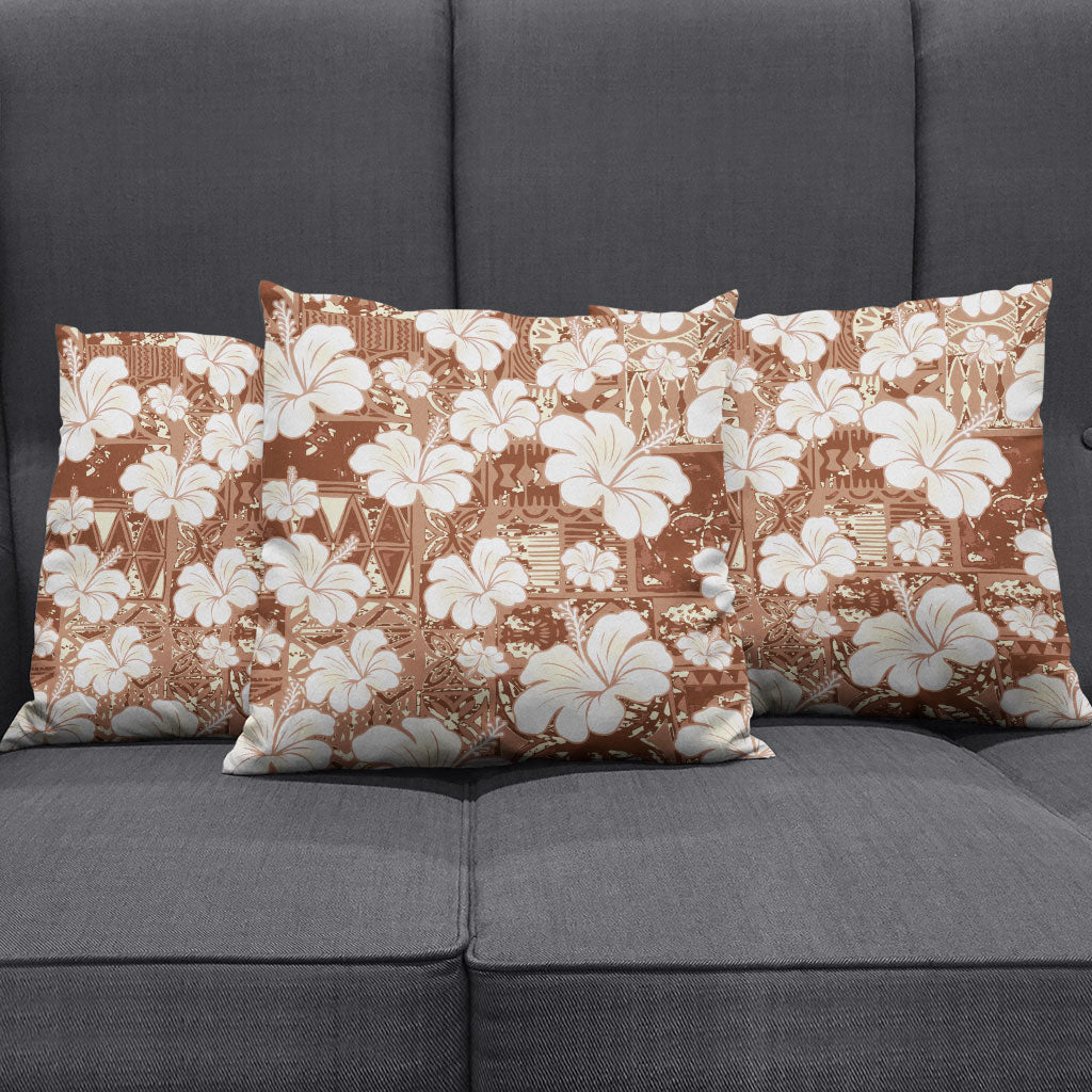 Brown Bula Fiji Masi Hibiscus Seamless Pillow Cover