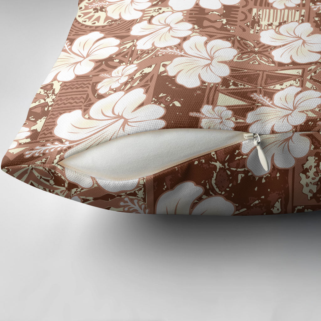 Brown Bula Fiji Masi Hibiscus Seamless Pillow Cover