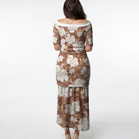 Brown Bula Fiji Masi Hibiscus Seamless Puletasi
