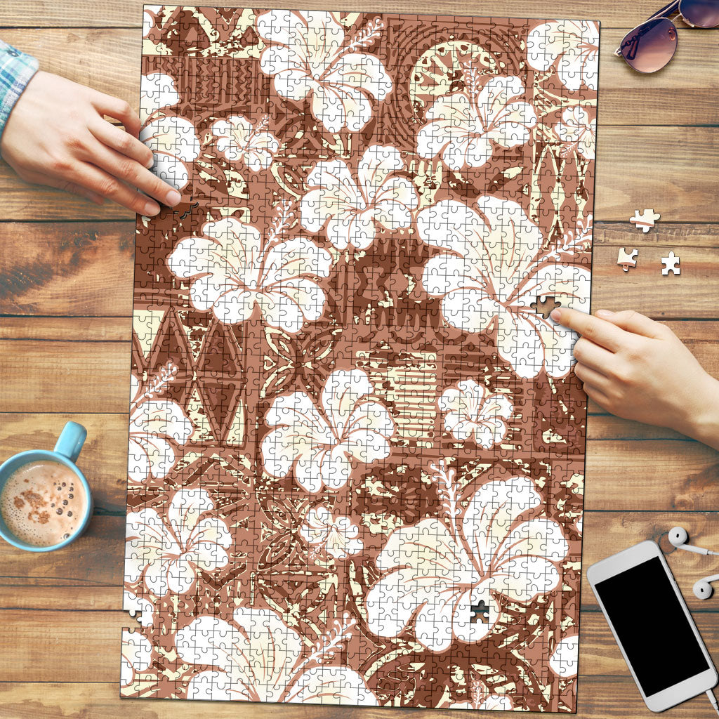 Brown Bula Fiji Masi Hibiscus Seamless Puzzle LT14 Brown - Polynesian Pride