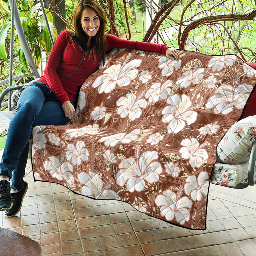 Brown Bula Fiji Masi Hibiscus Seamless Quilt