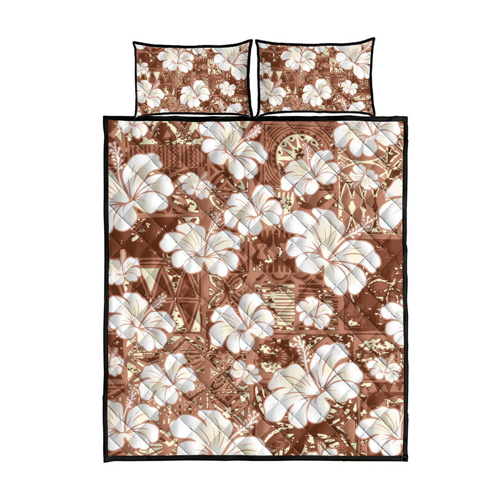 Brown Bula Fiji Masi Hibiscus Seamless Quilt Bed Set LT14 - Polynesian Pride