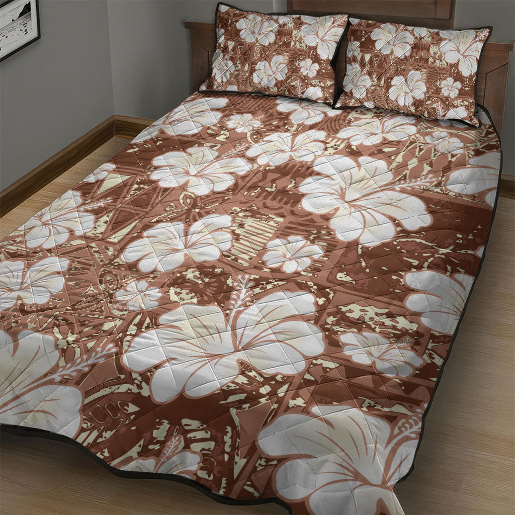 Brown Bula Fiji Masi Hibiscus Seamless Quilt Bed Set LT14 - Polynesian Pride