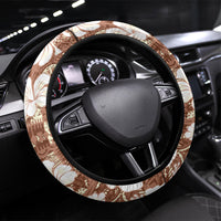 Brown Bula Fiji Masi Hibiscus Seamless Steering Wheel Cover