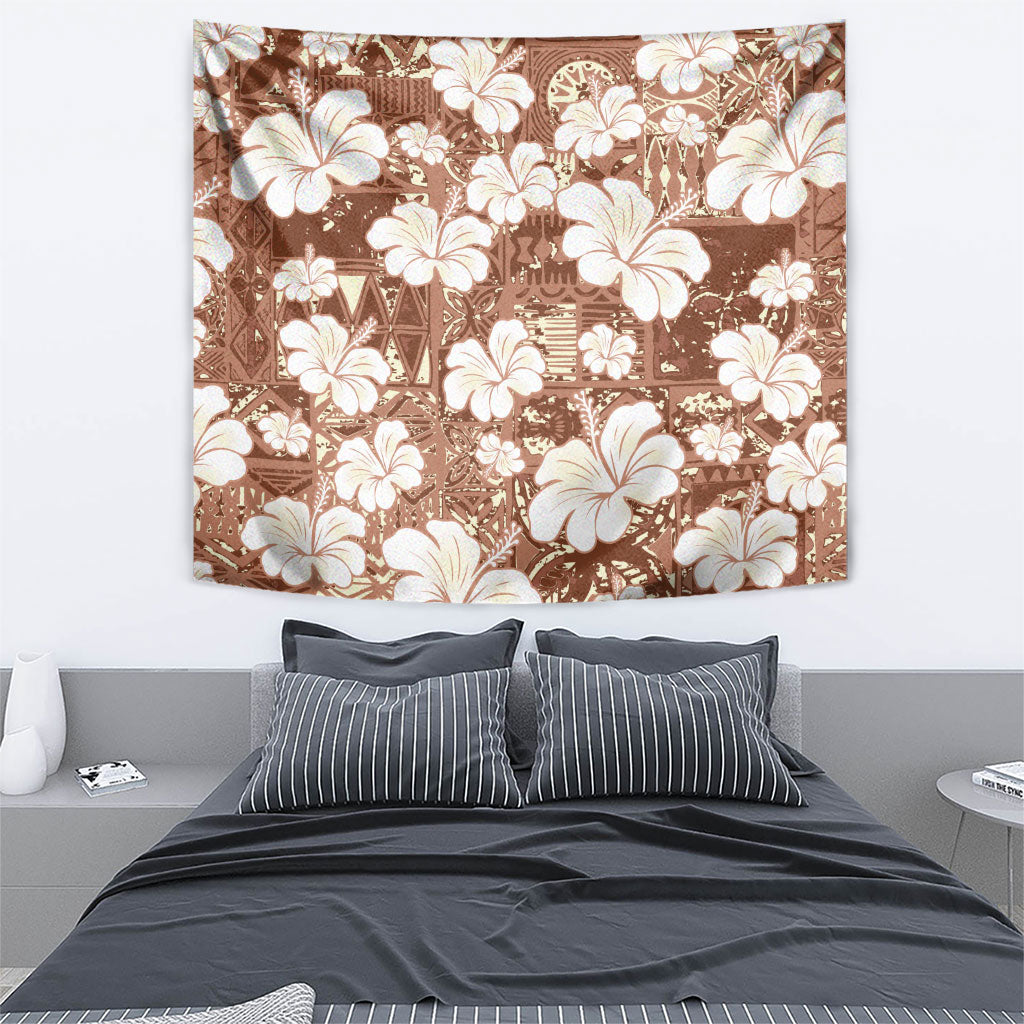 Brown Bula Fiji Masi Hibiscus Seamless Tapestry LT14 - Polynesian Pride