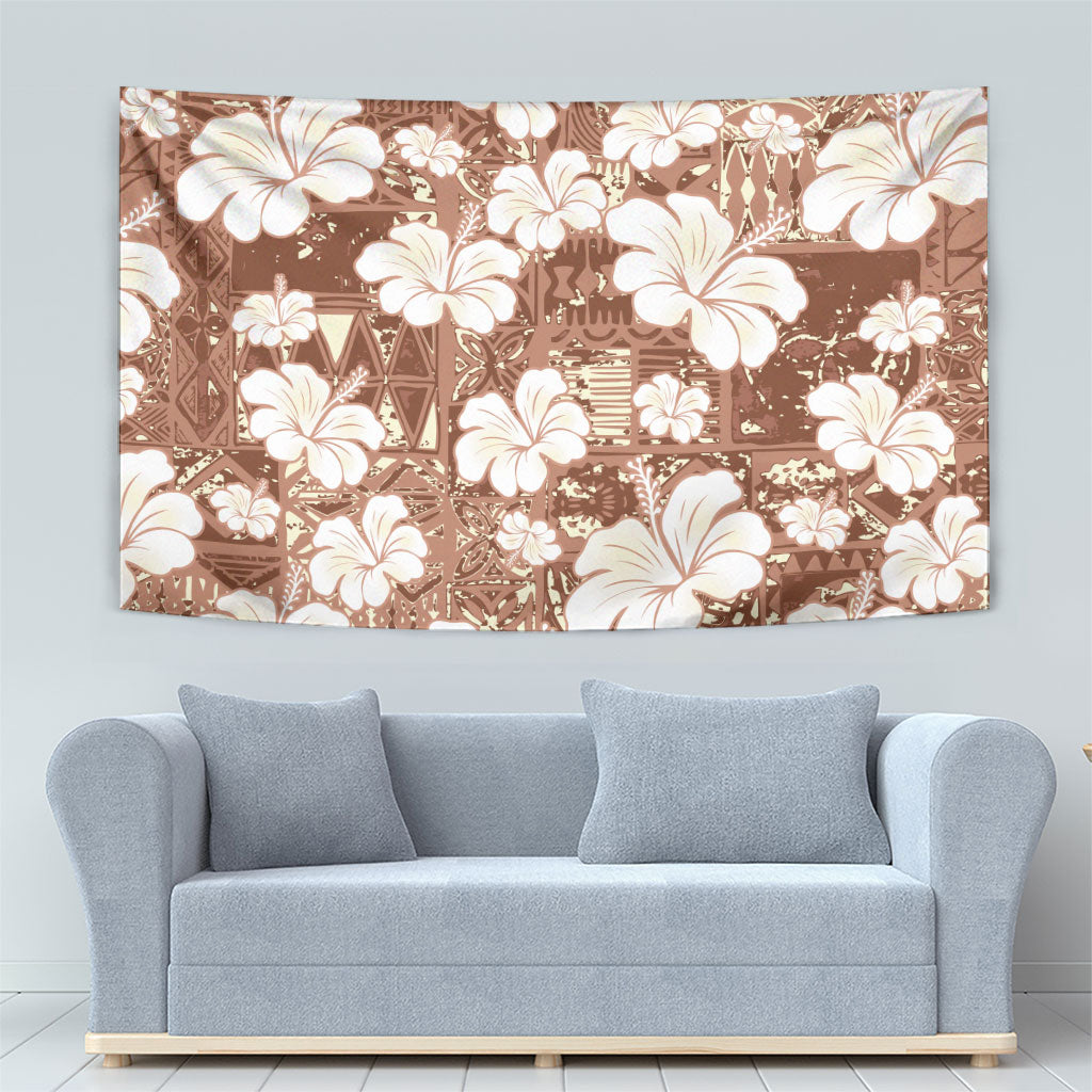 Brown Bula Fiji Masi Hibiscus Seamless Tapestry LT14 - Polynesian Pride