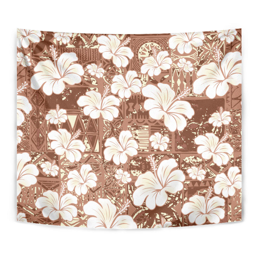Brown Bula Fiji Masi Hibiscus Seamless Tapestry LT14 - Polynesian Pride