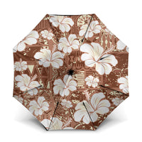 Brown Bula Fiji Masi Hibiscus Seamless Umbrella LT14 One Size Folded 11.42 inch Opened Diameter 37.4 inch Brown - Polynesian Pride