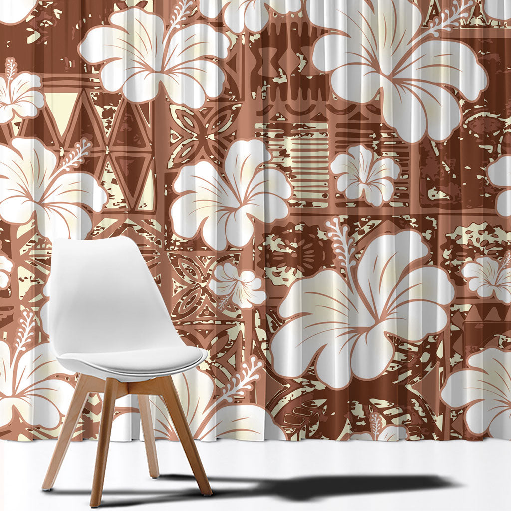 Brown Bula Fiji Masi Hibiscus Seamless Window Curtain LT14 - Polynesian Pride