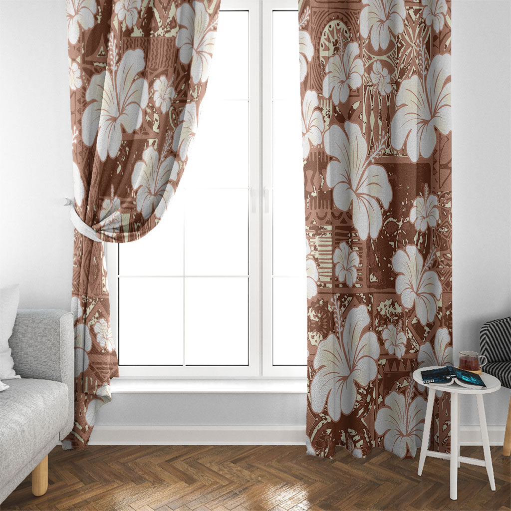 Brown Bula Fiji Masi Hibiscus Seamless Window Curtain LT14 - Polynesian Pride