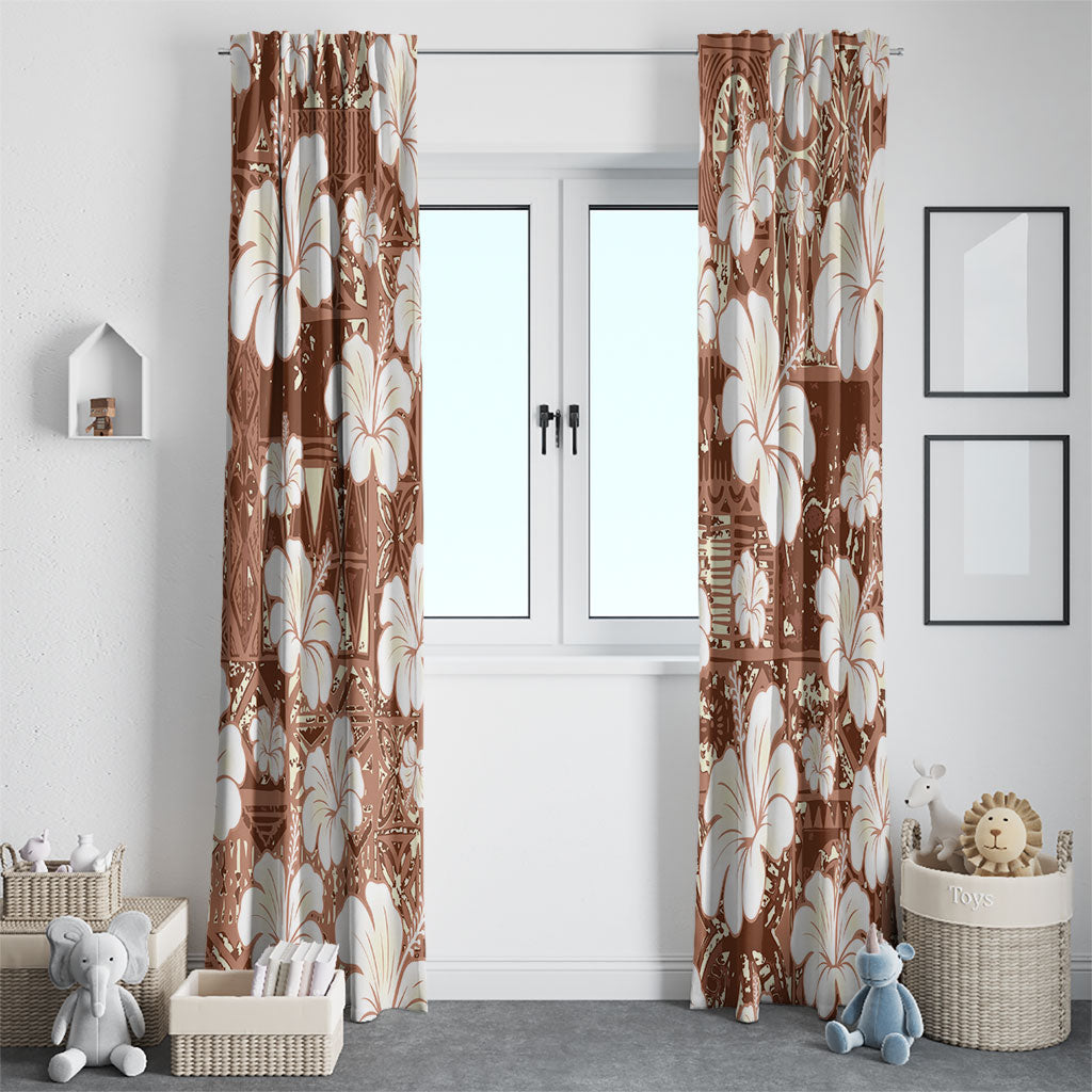 Brown Bula Fiji Masi Hibiscus Seamless Window Curtain LT14 - Polynesian Pride