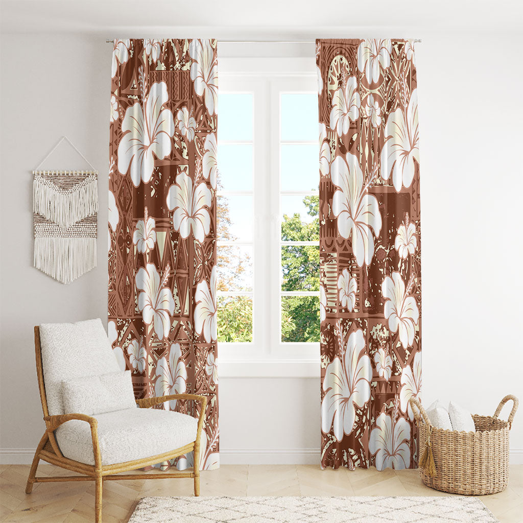 Brown Bula Fiji Masi Hibiscus Seamless Window Curtain LT14 - Polynesian Pride