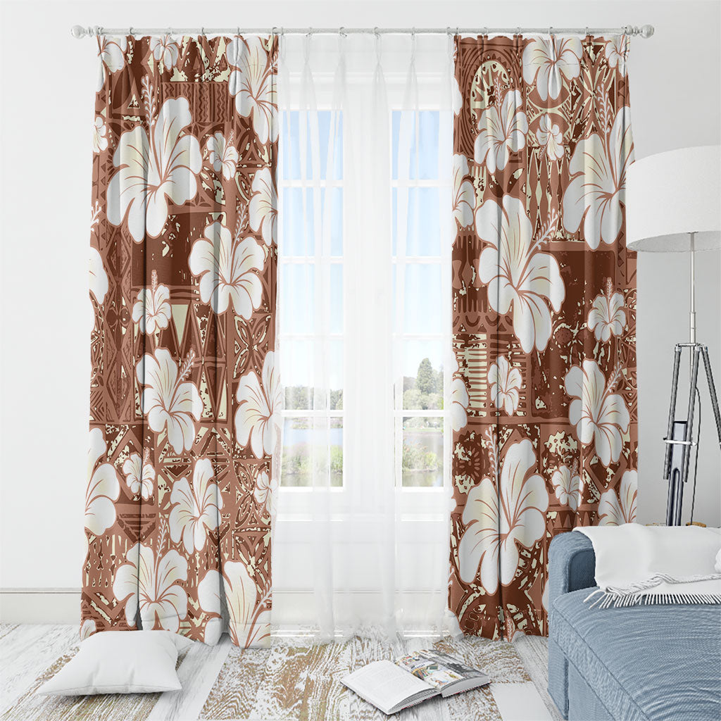 Brown Bula Fiji Masi Hibiscus Seamless Window Curtain LT14 - Polynesian Pride