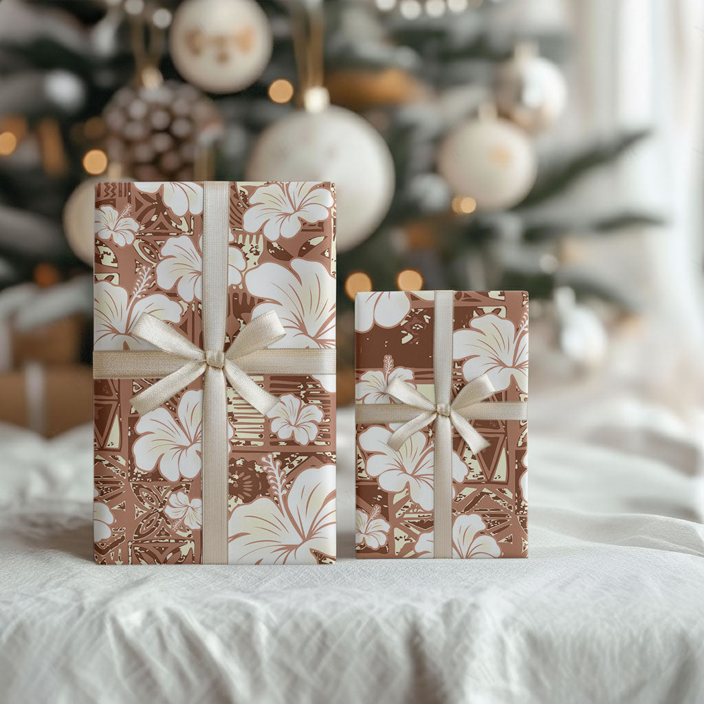 Brown Bula Fiji Masi Hibiscus Seamless Wrapping Paper