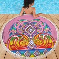Rainbow Ngaru Taniko With Aotearoa Maori Tattoo Beach Blanket
