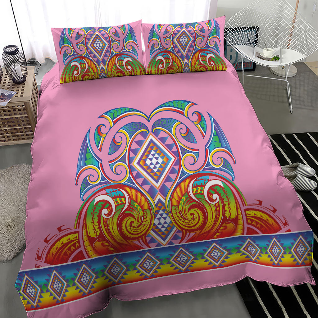Rainbow Ngaru Taniko With Aotearoa Maori Tattoo Bedding Set LT14 - Polynesian Pride