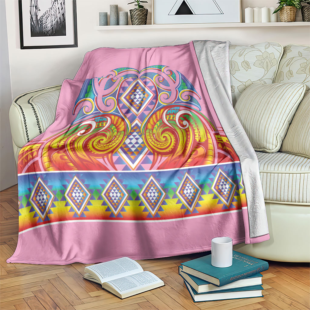 Rainbow Ngaru Taniko With Aotearoa Maori Tattoo Blanket LT14 Pink - Polynesian Pride